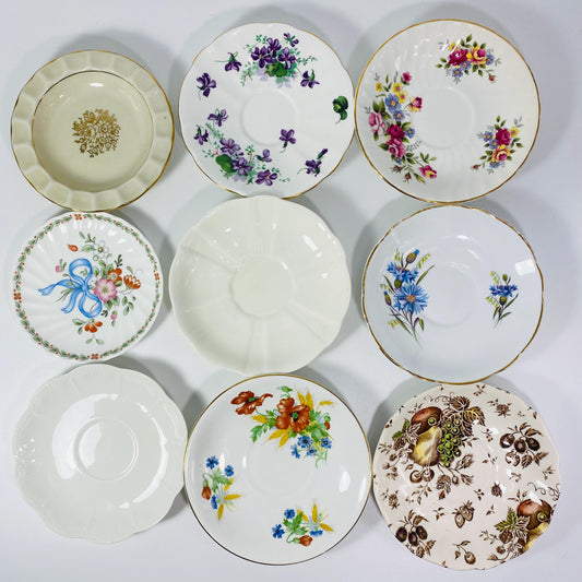 Vintage orphan Saucers wedgwood, Crown Derby, Haviland, Limoges etc for bridal showers, tea parties