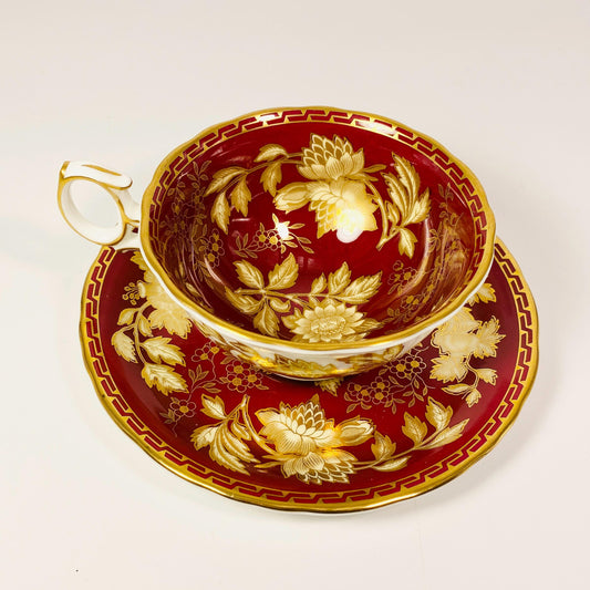 Wedgwood Ruby Tonquin England-Red, Gold Floral Scalloped- Cup/Saucer(s)-12 Available