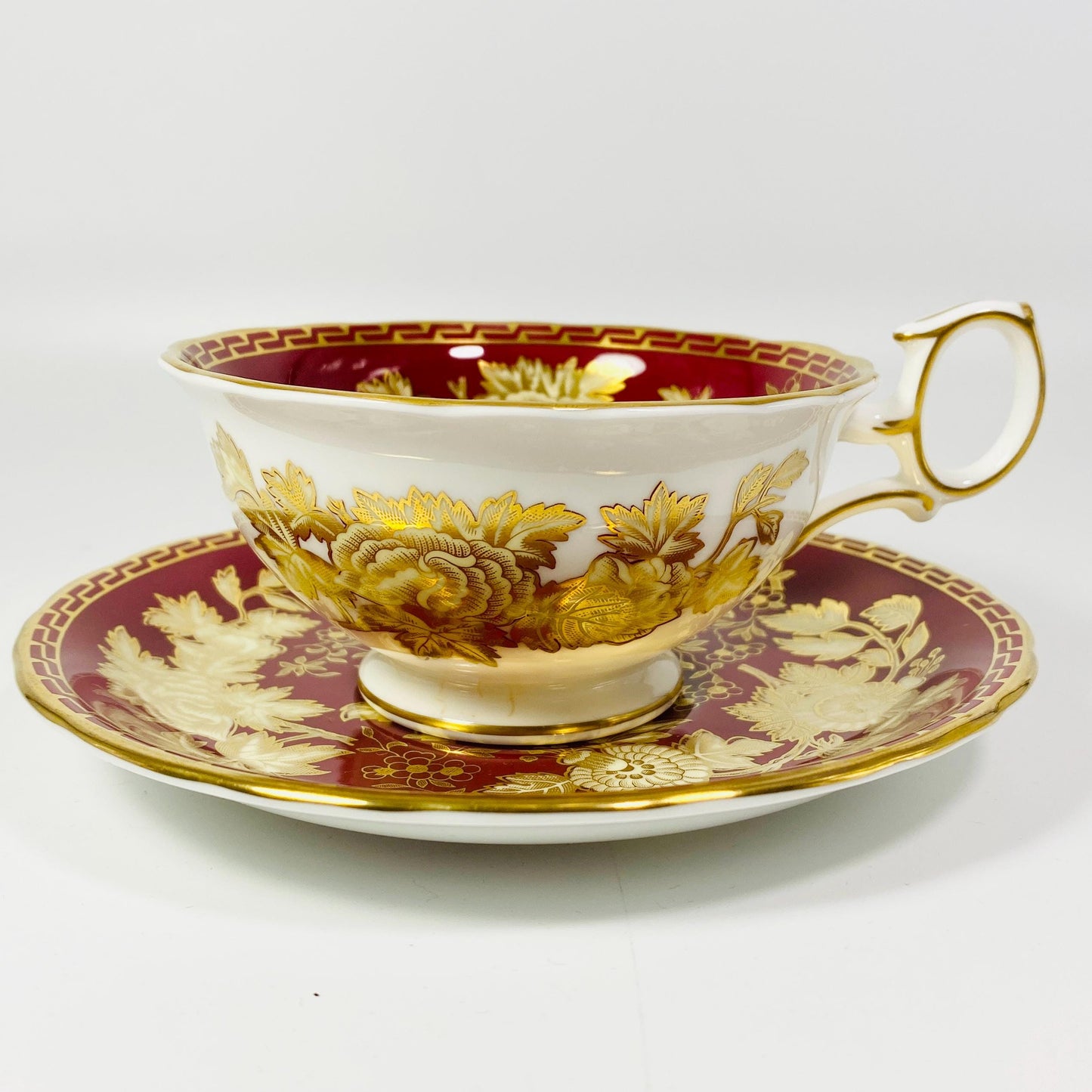 Wedgwood Ruby Tonquin England-Red, Gold Floral Scalloped- Cup/Saucer(s)-12 Available
