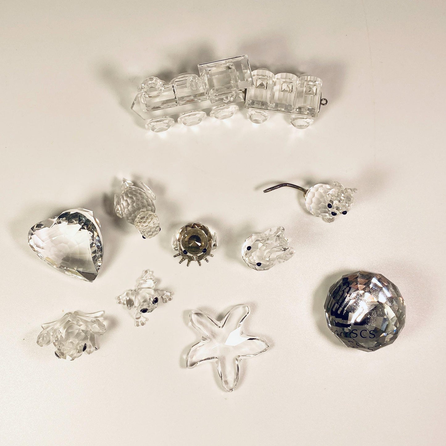 Swarovski Frog, train, Swan, Frog, starfish, little bird, cat, bunny rabbit, Heart and round paperweight figurines. Pick your choice- No Box