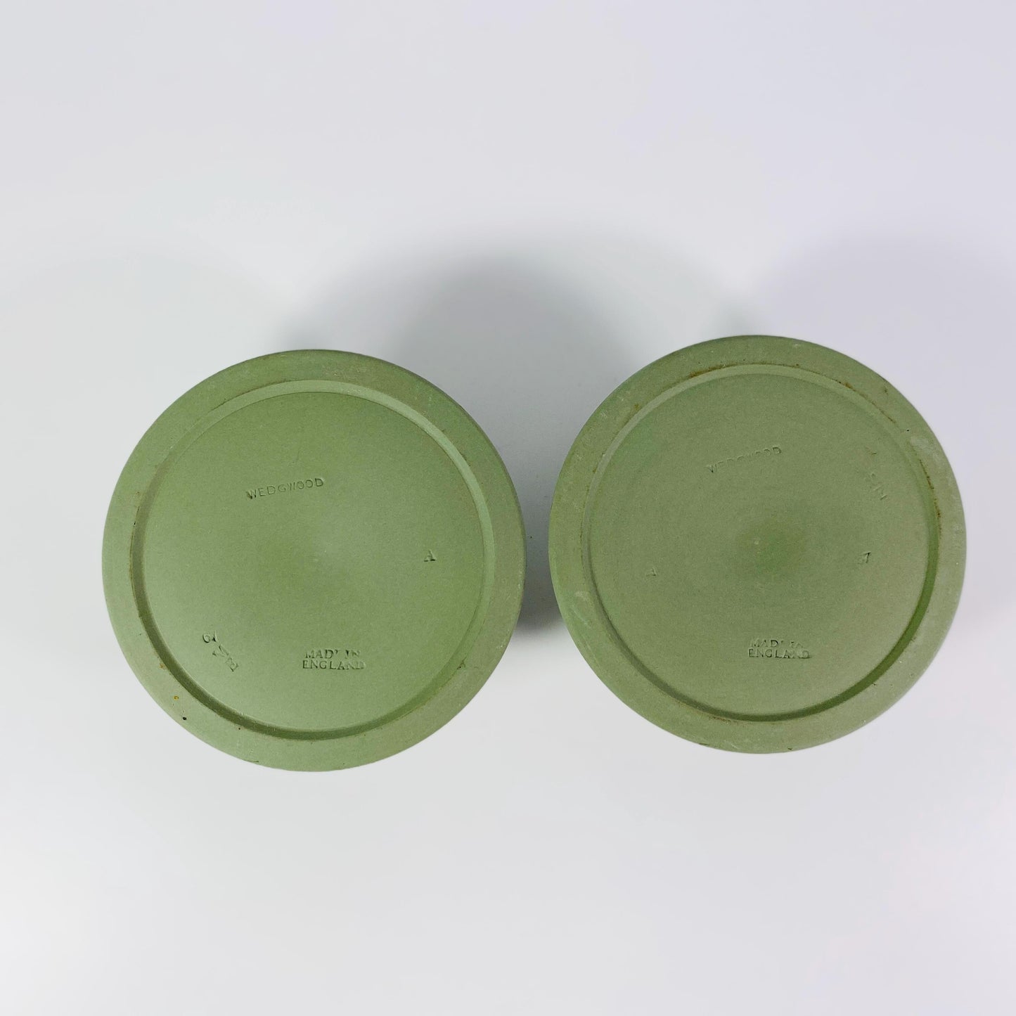 Wedgwood Jasperware Set Of Two Celadon Green Candle Holders