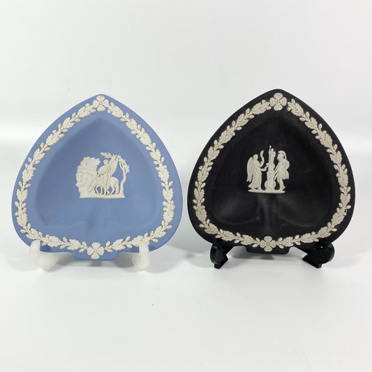 Wedgwood set of 2 Black Jasperware & Blue Jasperware spade shaped plates