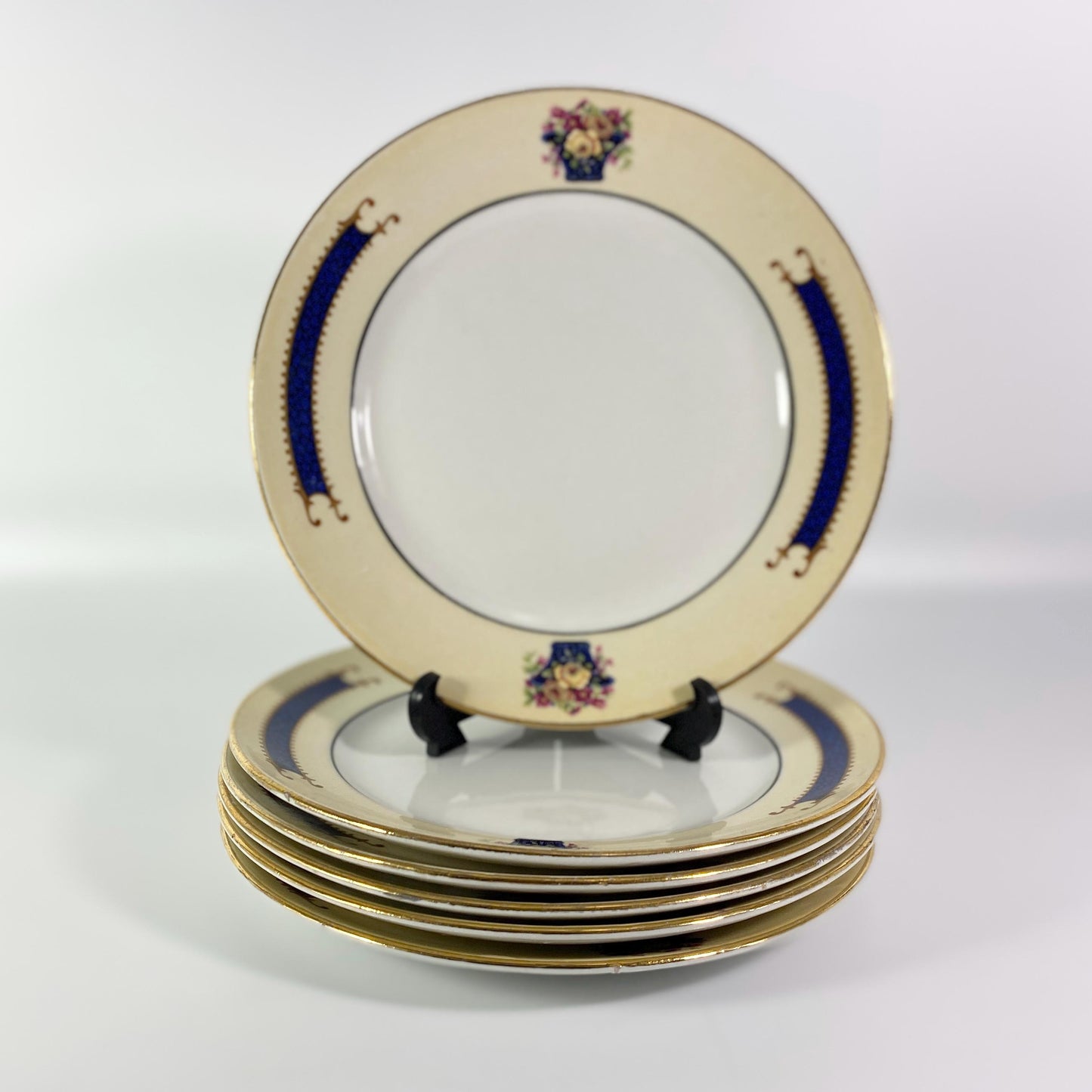 Antique Tams Ware  floral bouquet fine semi porcelain set of 6 plates England