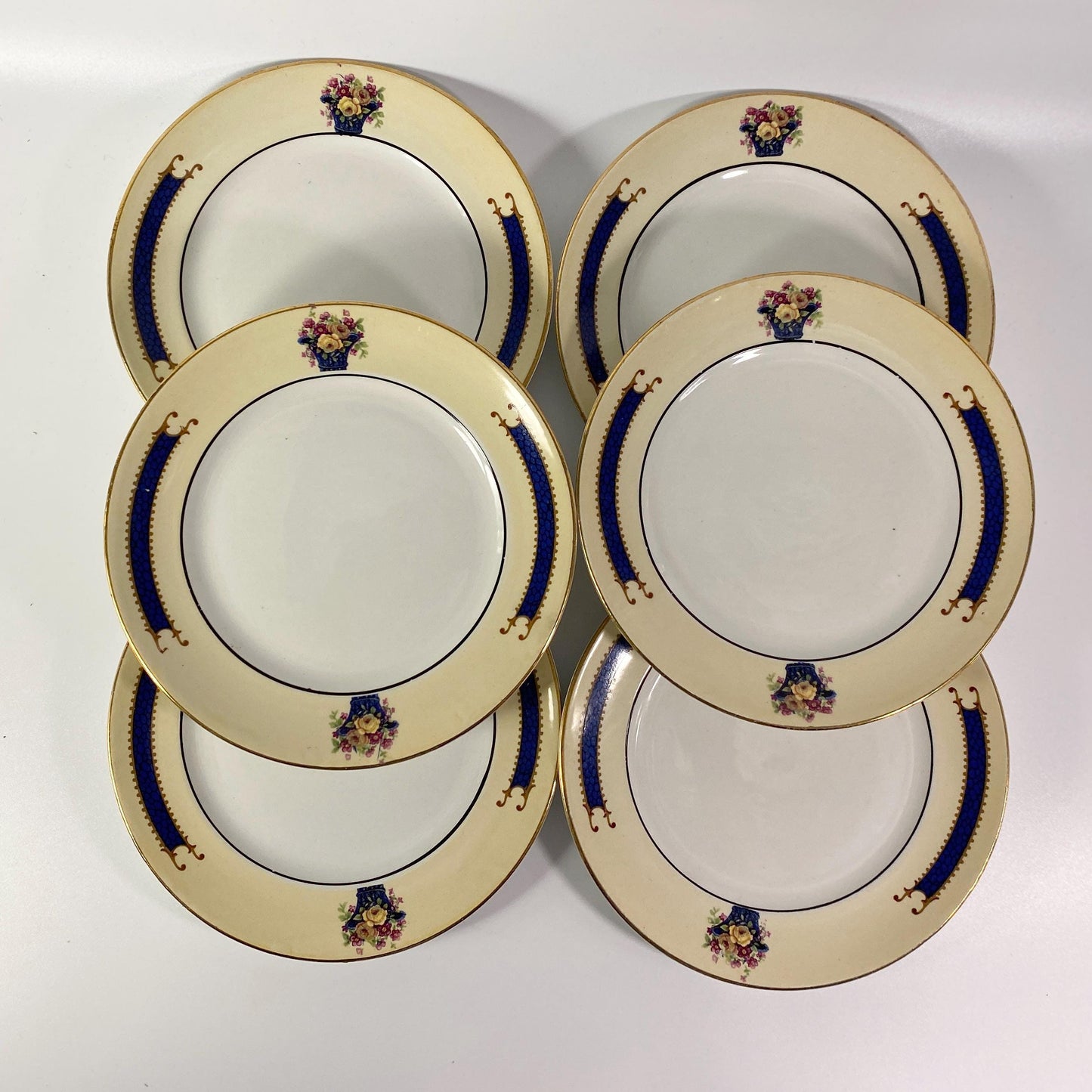 Antique Tams Ware  floral bouquet fine semi porcelain set of 6 plates England