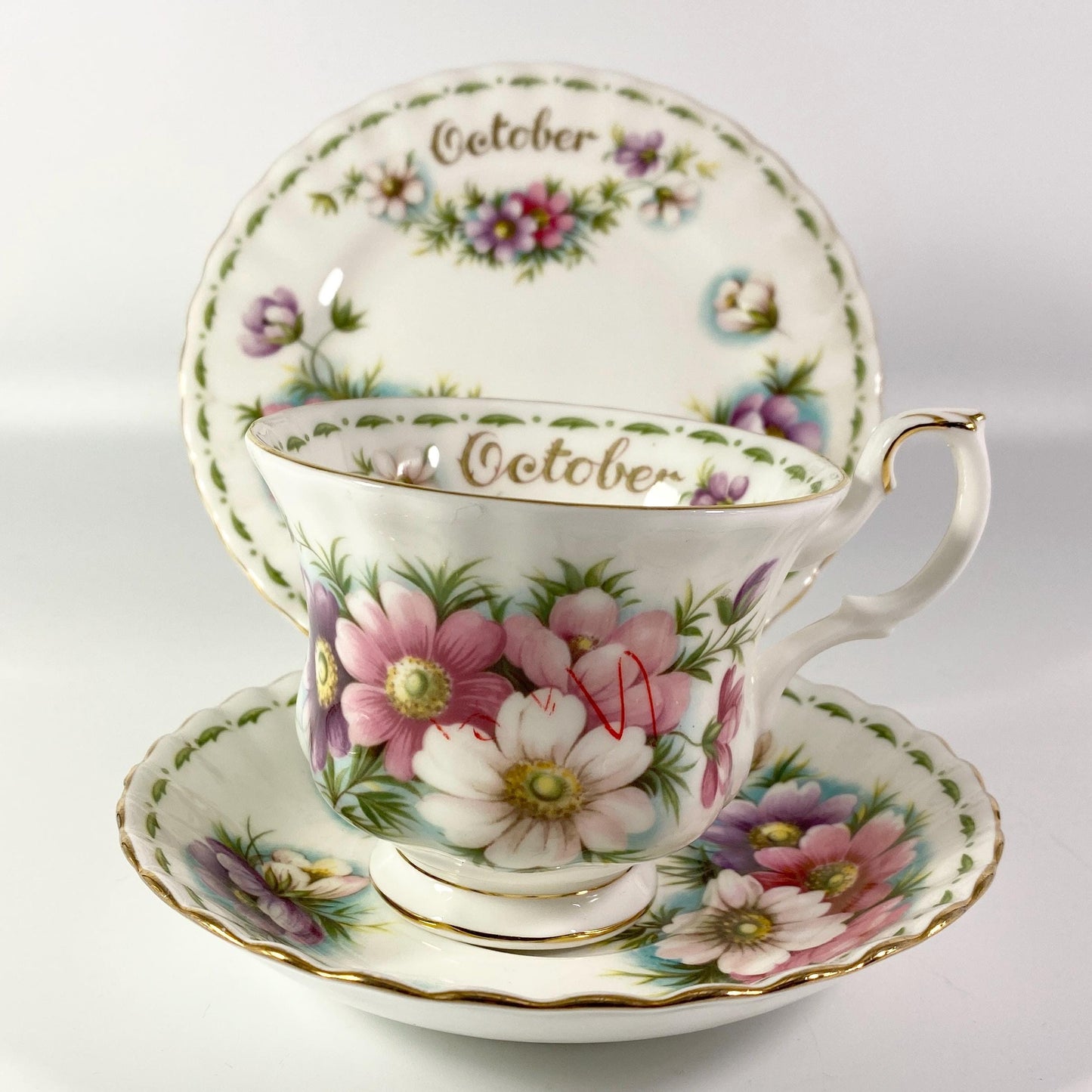 Royal Albert flower of the month October cup & saucer Trio