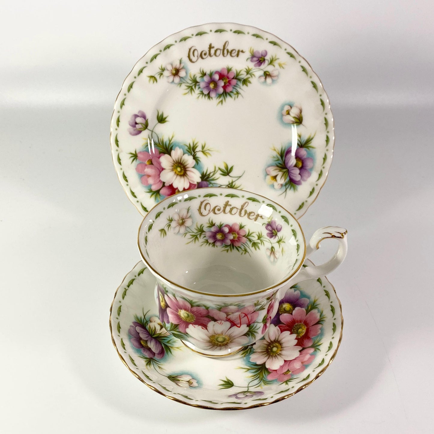 Royal Albert flower of the month October cup & saucer Trio