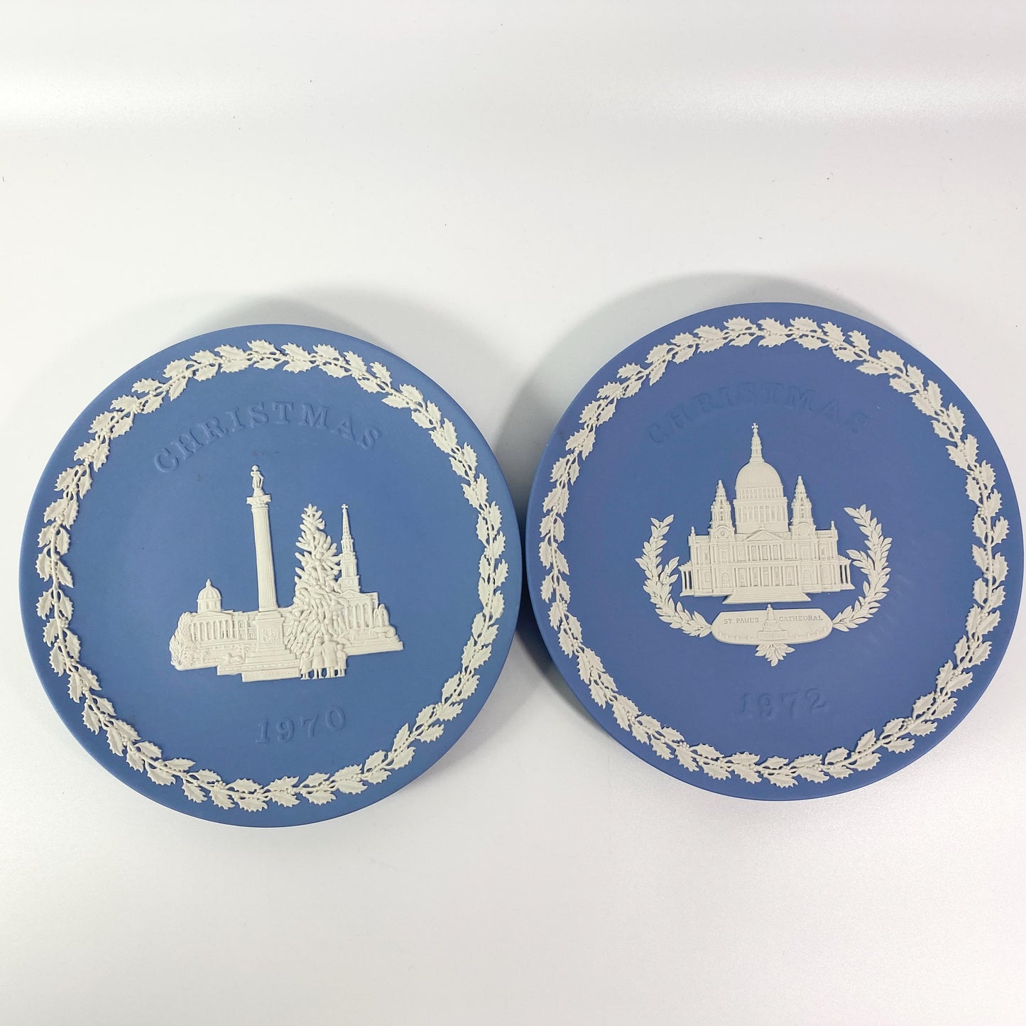 Wedgwood Jasperware Christmas Plates, 1971-1972, Set of 2