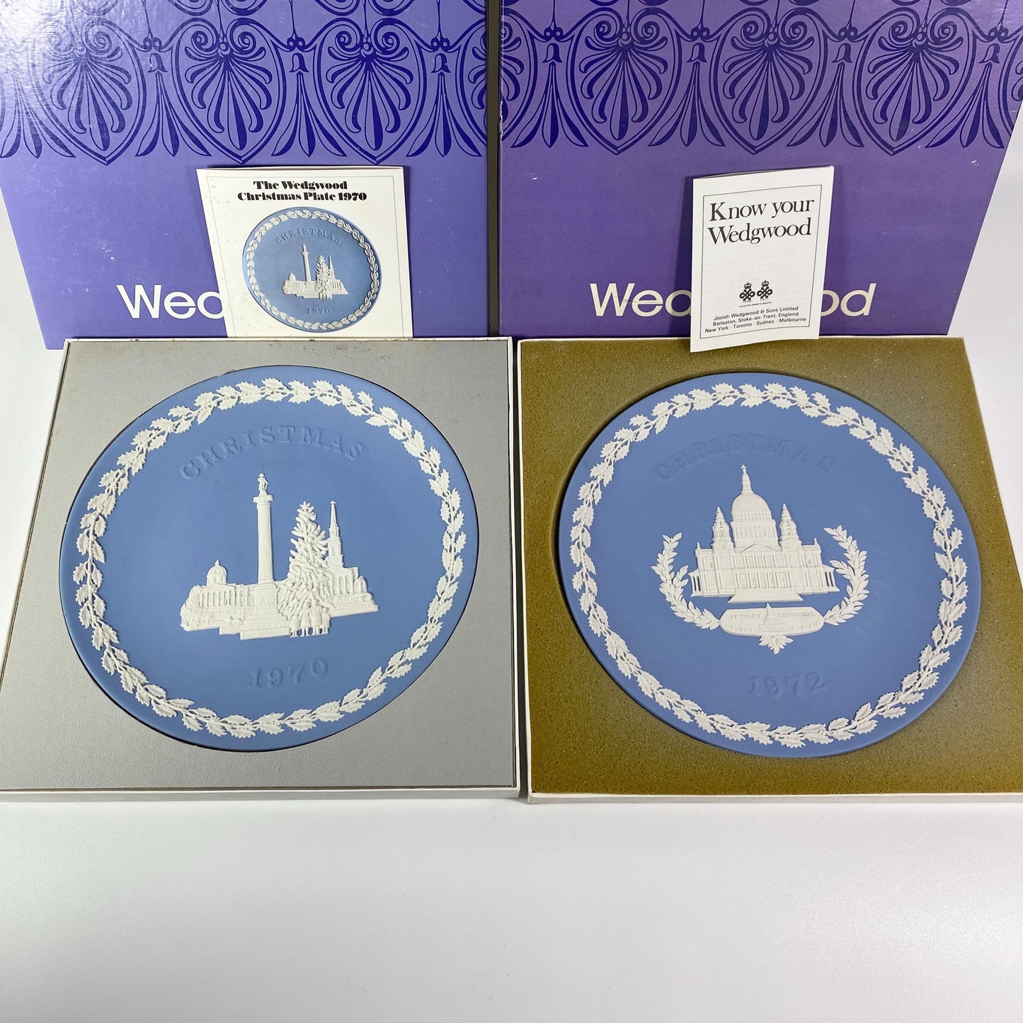 Wedgwood Jasperware Christmas Plates, 1971-1972, Set of 2