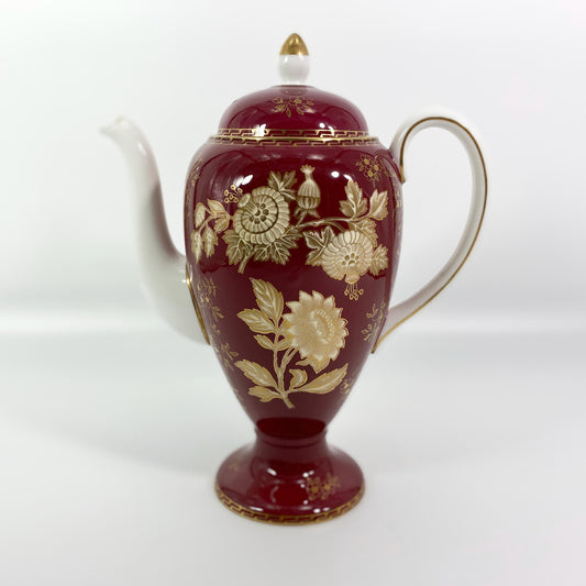 RARE !!! Wedgwood Ruby Tonquin England-Red, Gold Floral Scalloped TeaPot