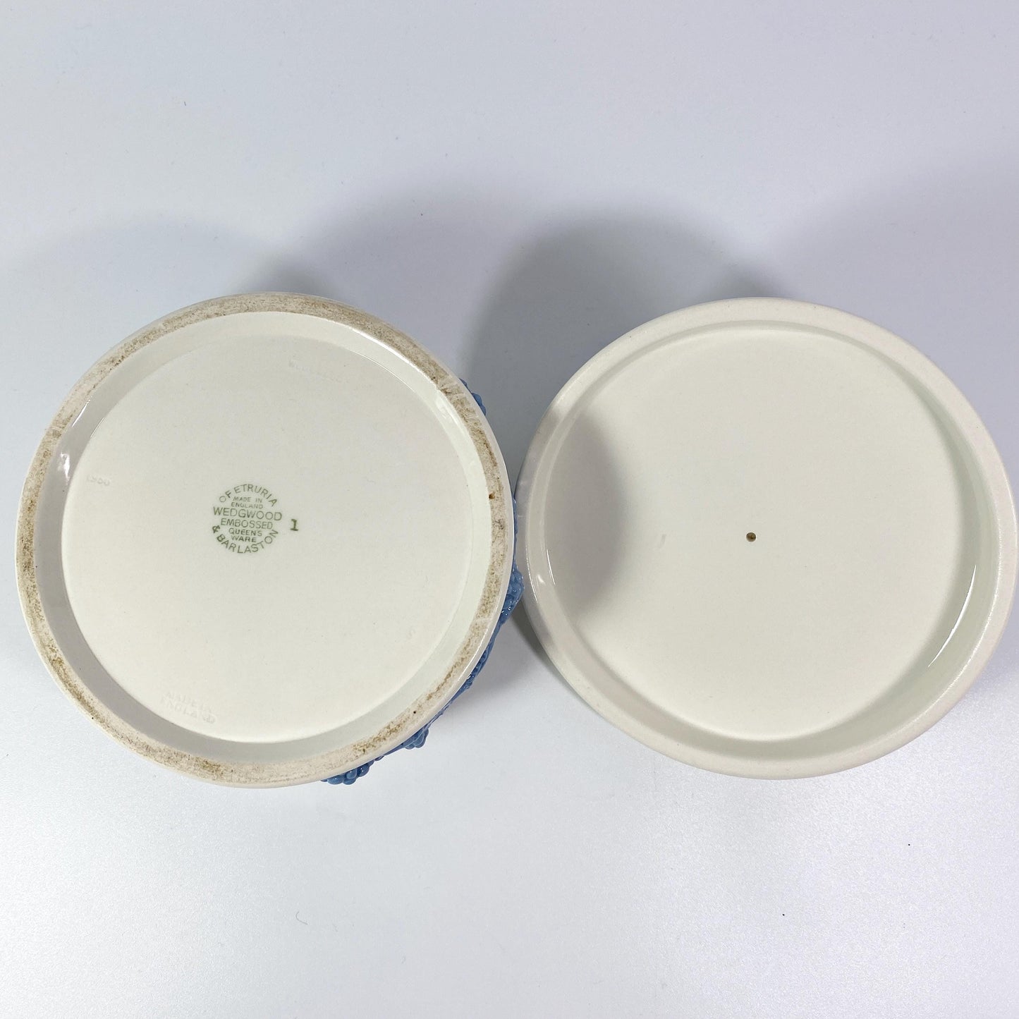 Wedgwood Queensware Trinket Box & Lid "Wedgewood Blue" On Cream Large 5" inches wide