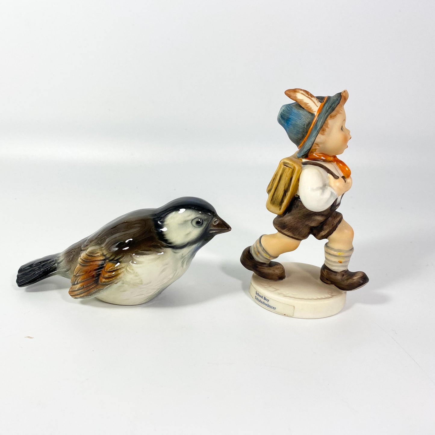 Set of 2 Rare !! Goebel Hummel school boy and sparrow figurines Germany