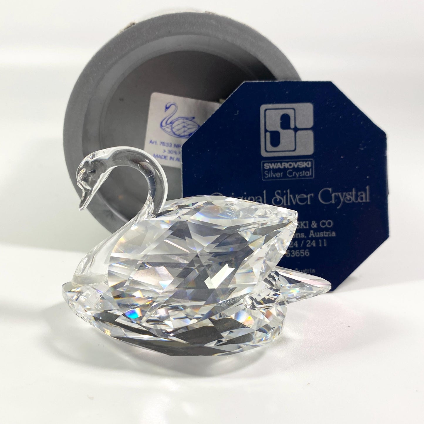 Swarovski Silver Crystal Large Swan Figurine MINT With Box, CoA  Austria