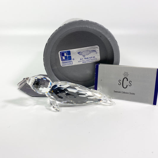 Swarovski large 4 inch Figurine Seal Sea Lion 7646 085 SILVER Whiskers Box, CoA
