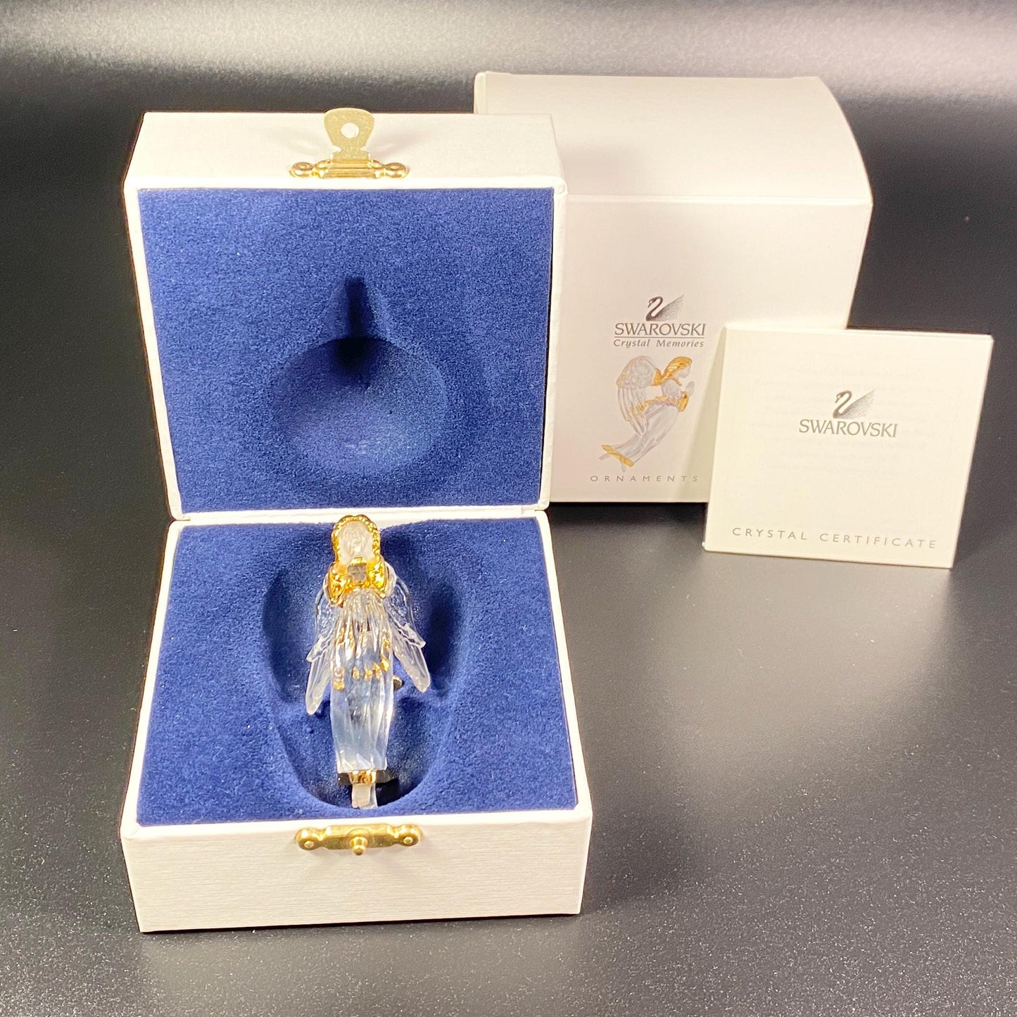 New- Swarovski Crystal Angel 2000 Gold Angel Christmas Ornament 243453