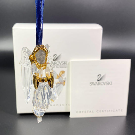 New- Swarovski Crystal Angel 2000 Gold Angel Christmas Ornament 243453
