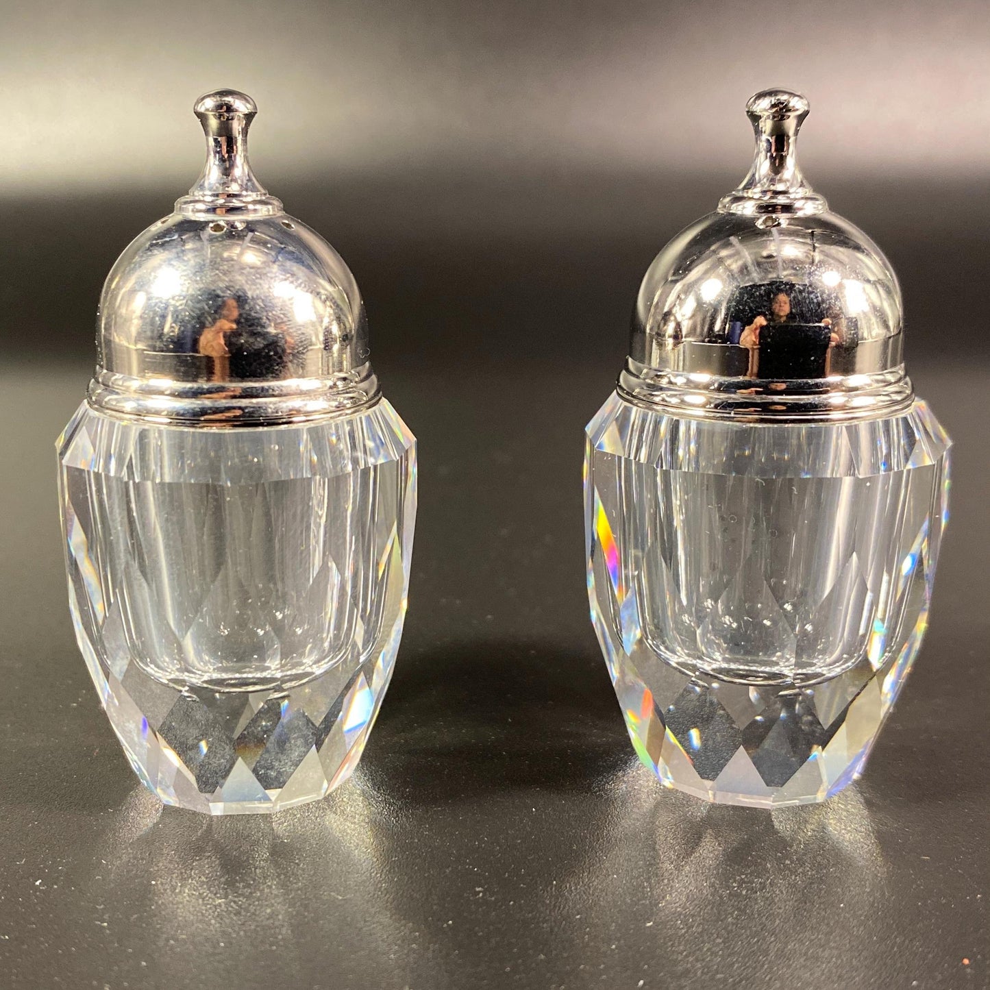 Extremely RARE !! 1982 Swarovski Crystal Salt & Pepper Shakers 2.5"  Box and CoA