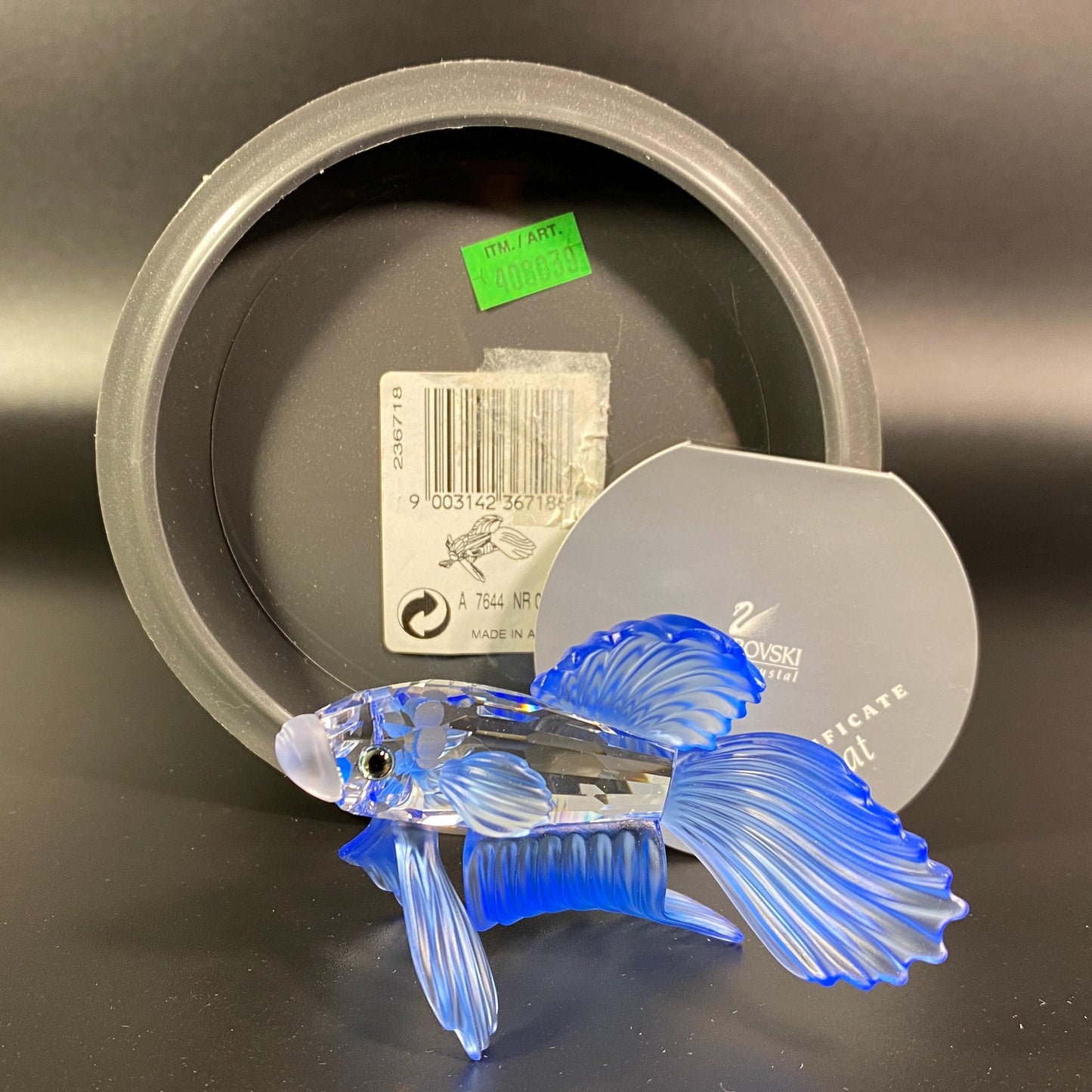 NEW-Swarovski Siamese Fighting Fish Blue, (236718, 7644 000 005) 3.2" - MIB+COA