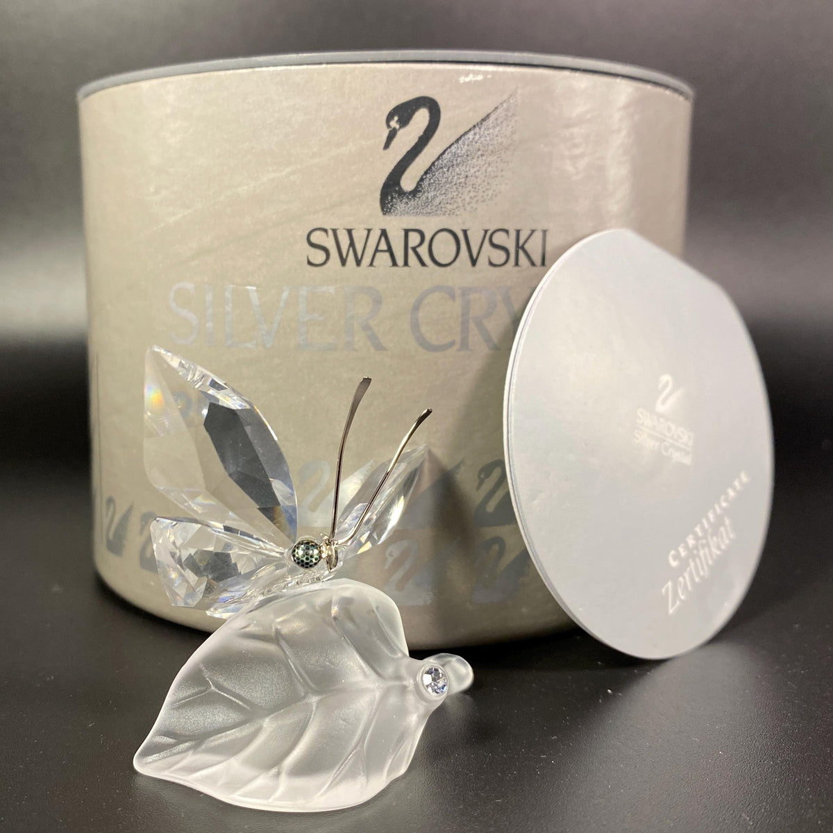 New Swarovski Crystal Butterfly on a frosted Leaf figurine