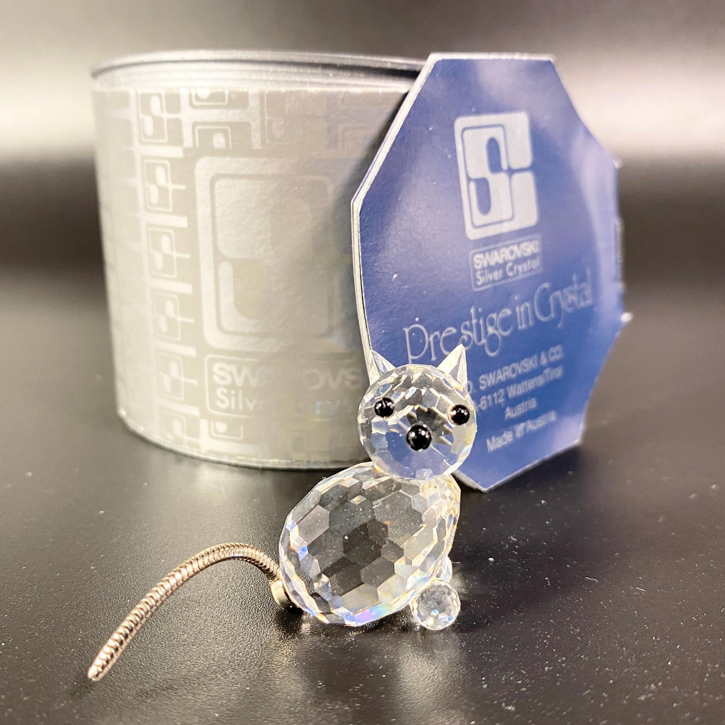 SWAROVSKI Silver Crystal Miniature Cat A7659 metal tail with box