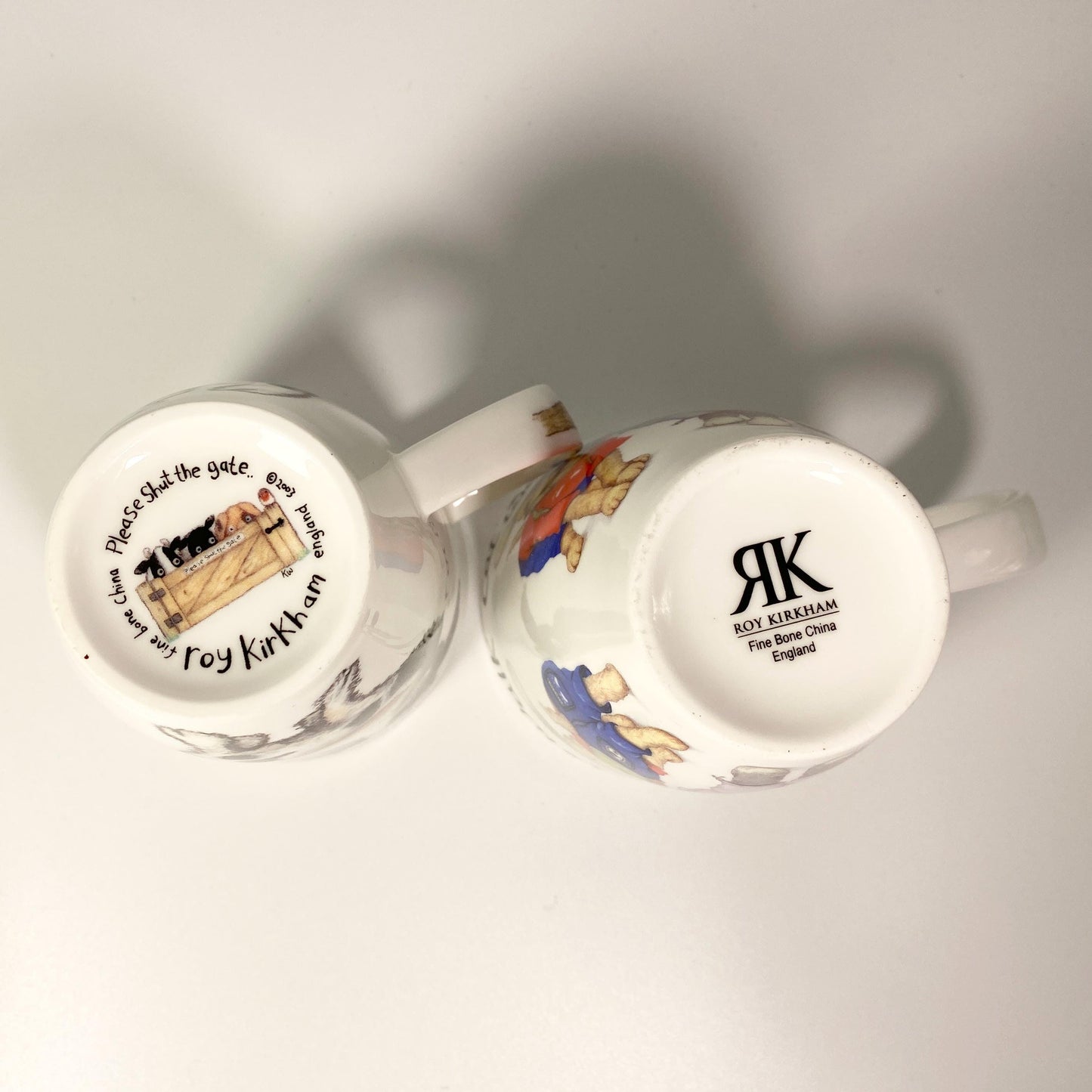 Set of 2 Vintage Roy Kirkham English Moo cow & Cat Walk Coffee Cup England