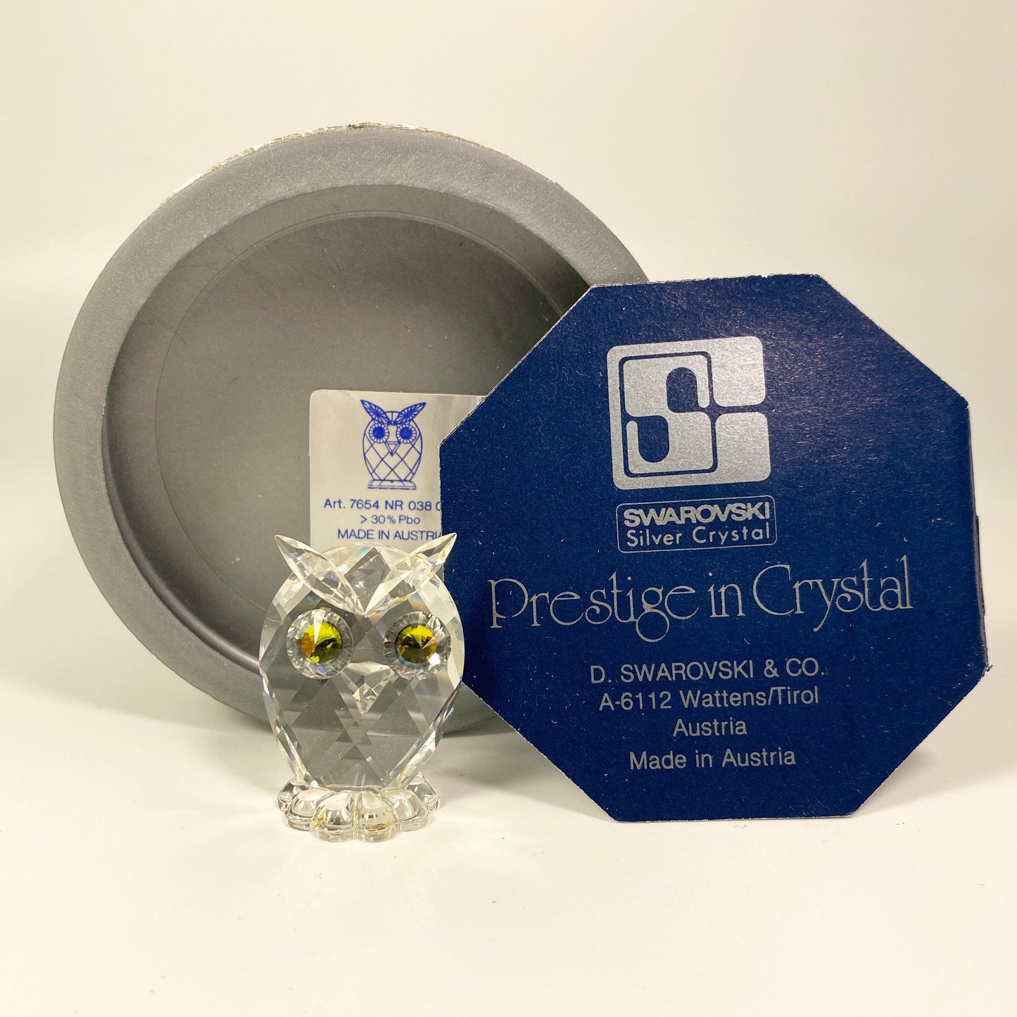 Swarovski Crystal Small Figurine Owl w Multicolor Eyes # 7654NR38 with box