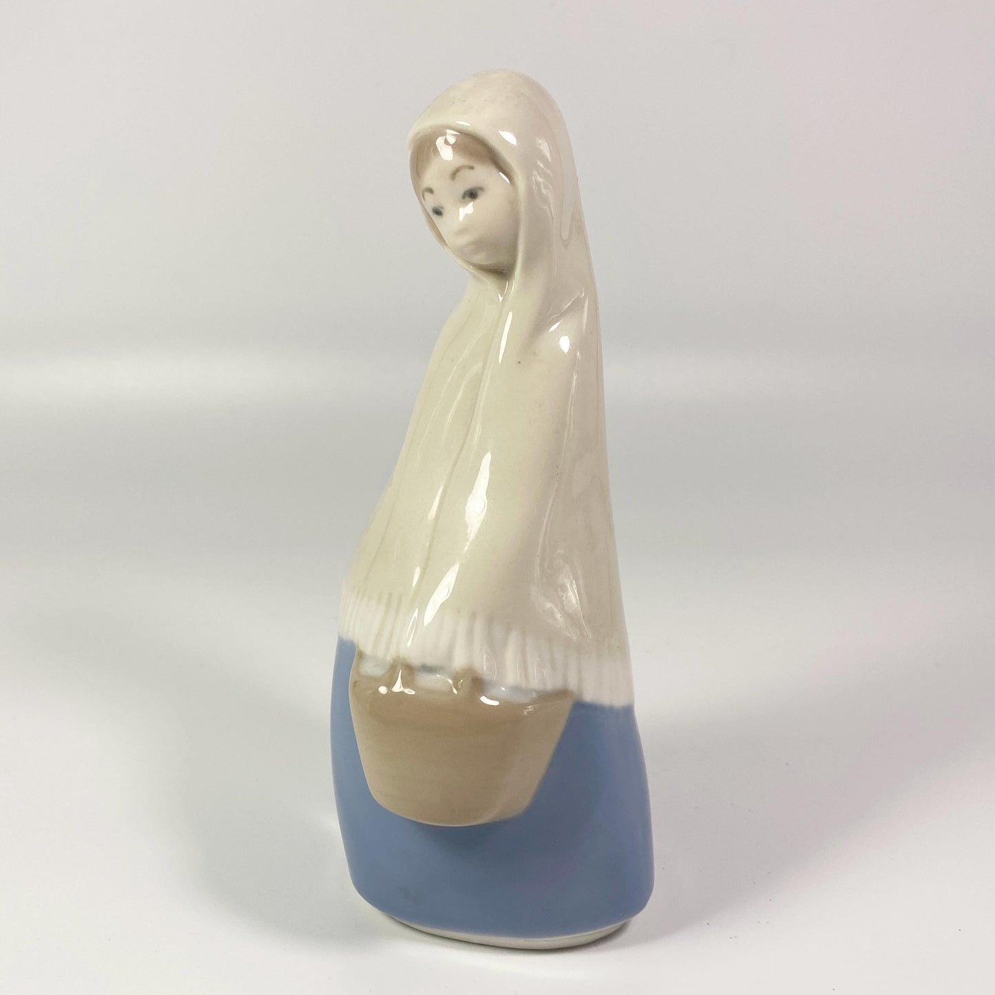 Vintage Rex Valencia Hand Made Porcelain Girl with Basket Figurine Spain 6" Tall