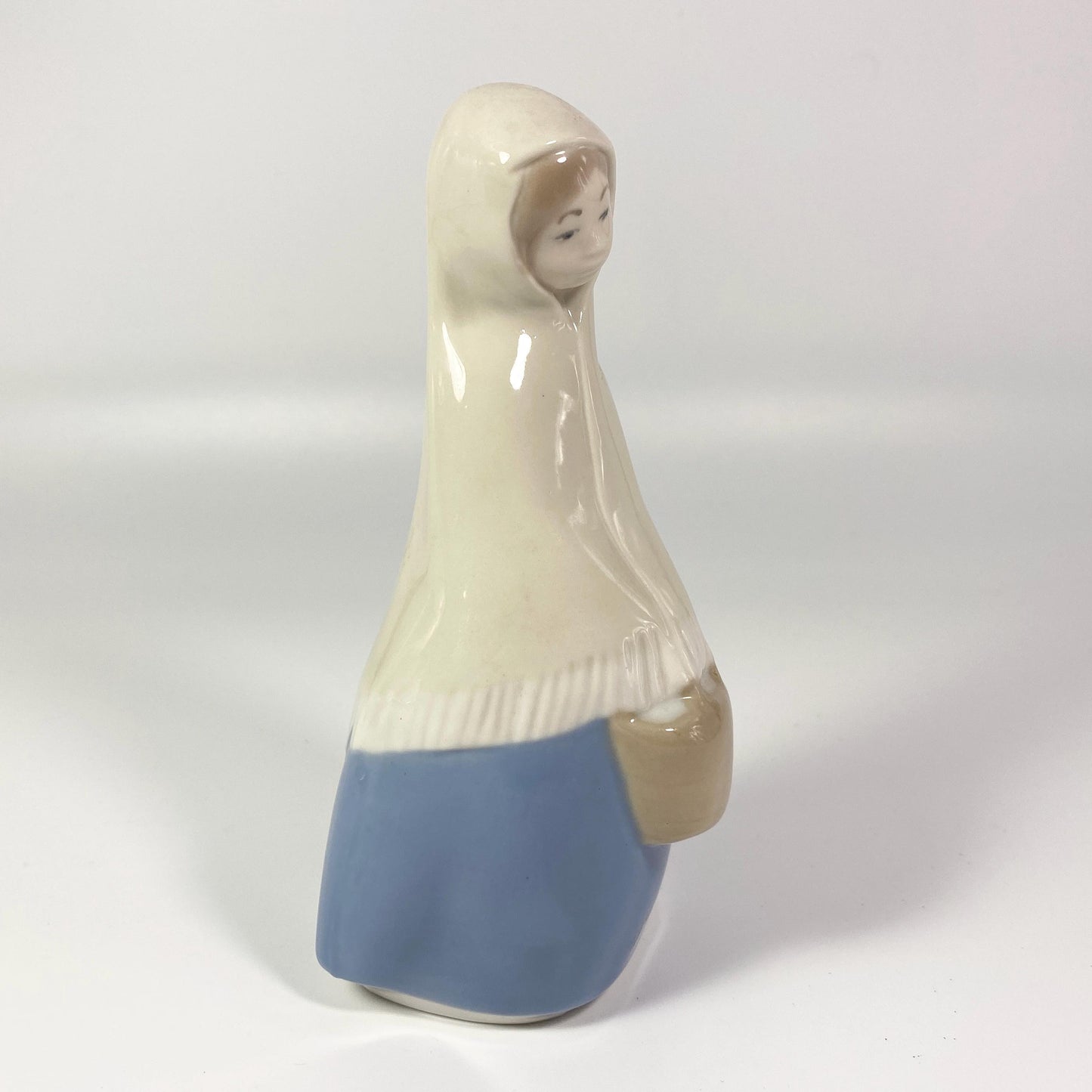 Vintage Rex Valencia Hand Made Porcelain Girl with Basket Figurine Spain 6" Tall