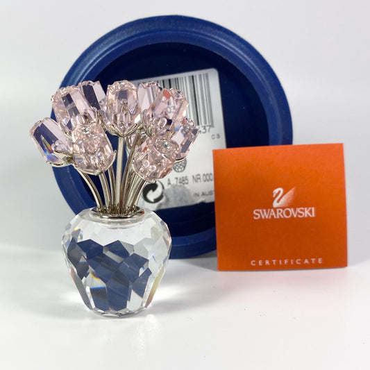 Swarovski 628343 A Dozen Pink Roses Crystal Figurine Bouquet Vase  box & CoA
