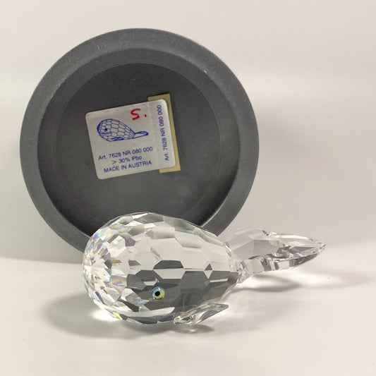 VTG Swarovski Crystal smiling Moby Dick Whale Figurine W/Box , Made In Austria.