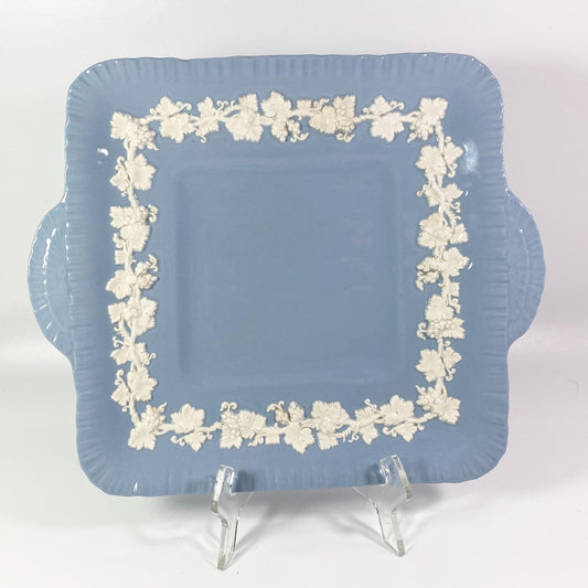 Wedgwood Queensware Square Handled Cake Plate, Cream on Lavender (Shell Edge)