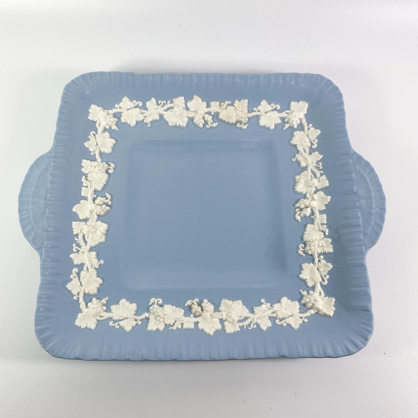 Wedgwood Queensware Square Handled Cake Plate, Cream on Lavender (Shell Edge)