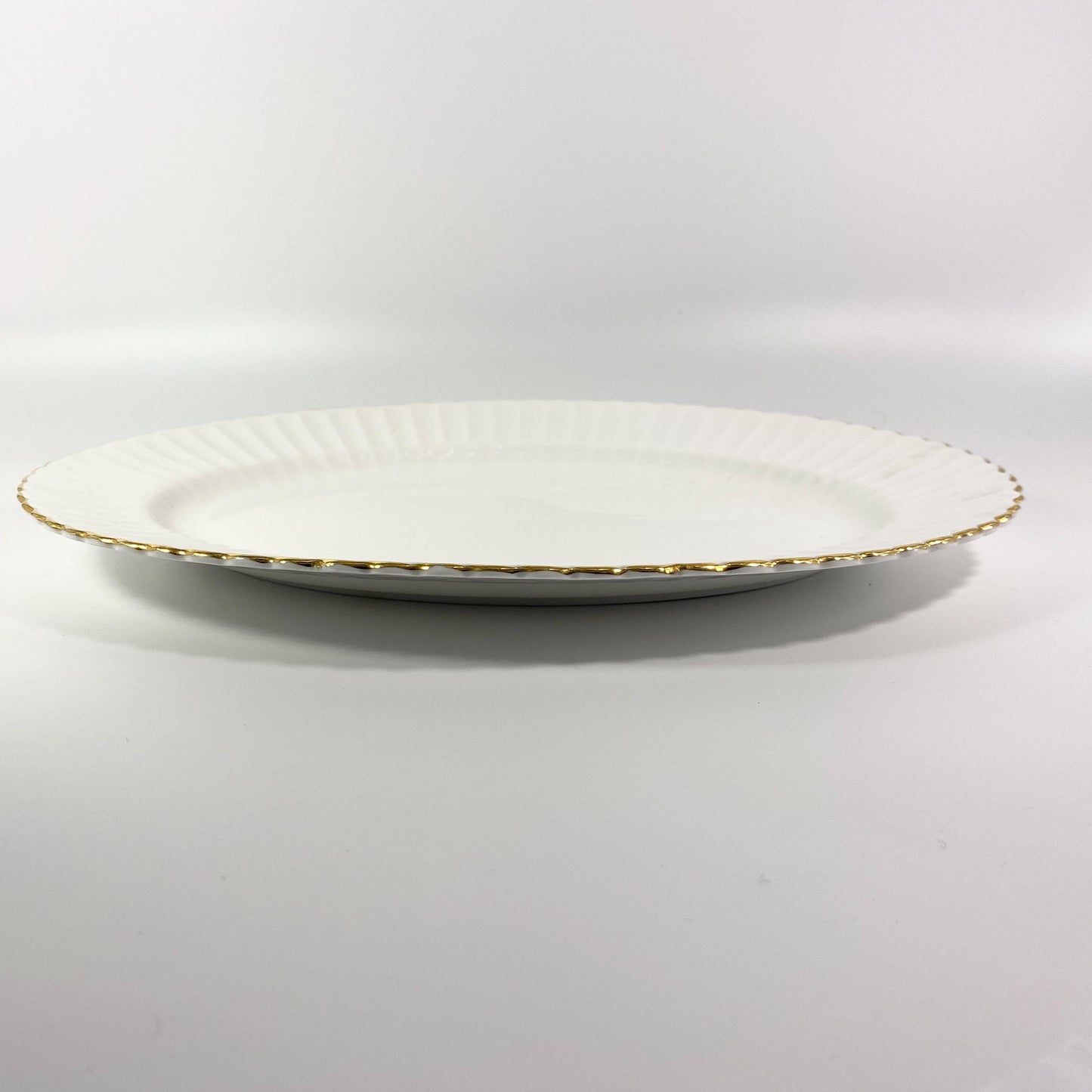 Paragon all white oval serving platter 13 " Fluted rim gold trim