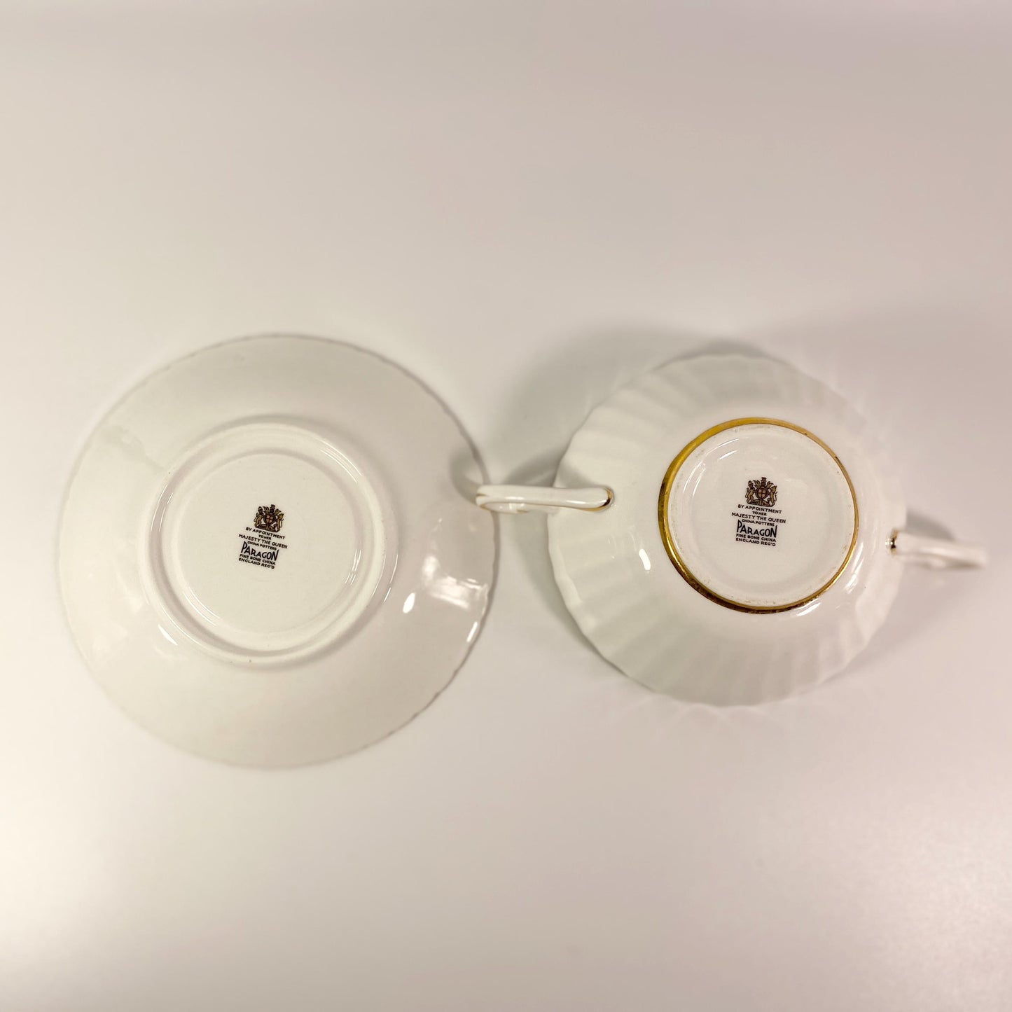 RARE !! Paragon wide mouthed soup bowl with saucer white with Gold- 7 available