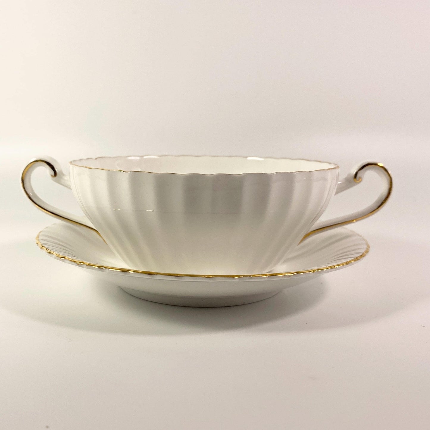 RARE !! Paragon wide mouthed soup bowl with saucer white with Gold- 7 available