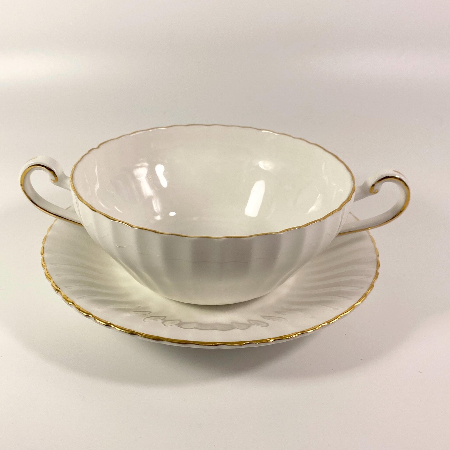 RARE !! Paragon wide mouthed soup bowl with saucer white with Gold- 7 available