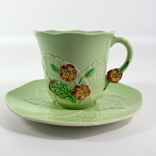 RARE !! Carlton Ware Australian Design Green Tea Cup & Saucer Foxglove floral