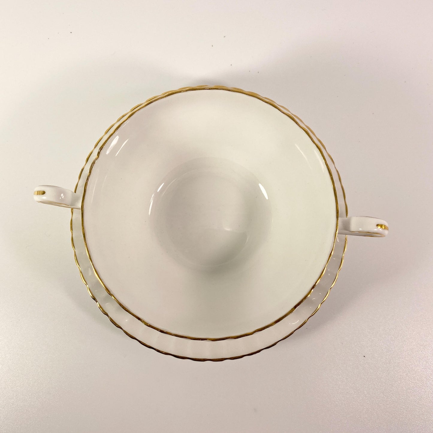 RARE !! Paragon wide mouthed soup bowl with saucer white with Gold- 7 available