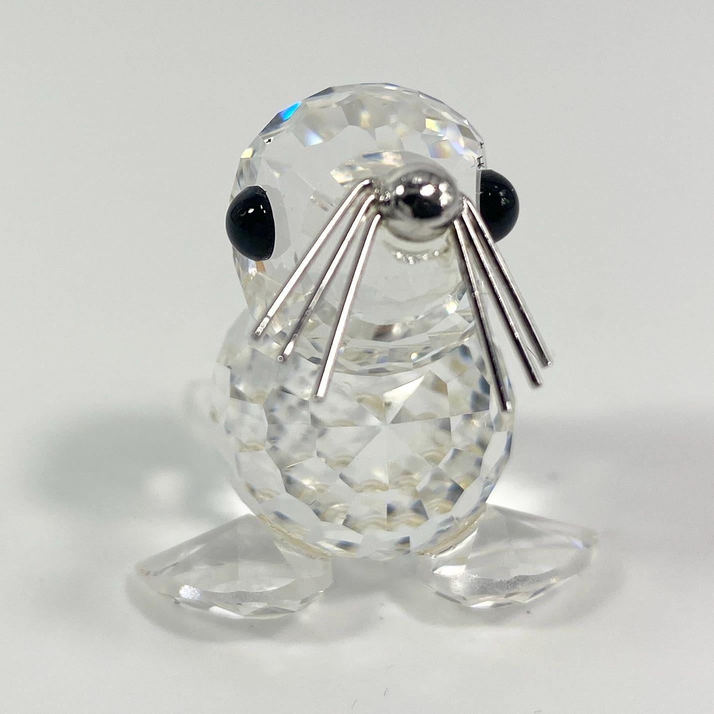 Swarovski Crystal BABY SEAL Figurine w Metal Whiskers  Retired Box COA