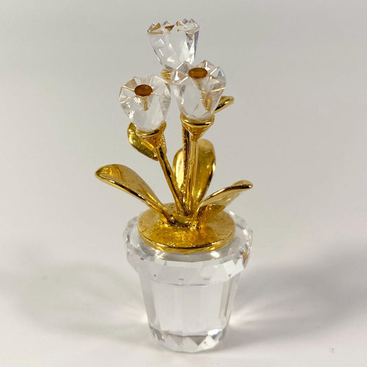 Swarovski Crystal Memories small Figurine #208885 Classic Gold Flower Pot Tulips