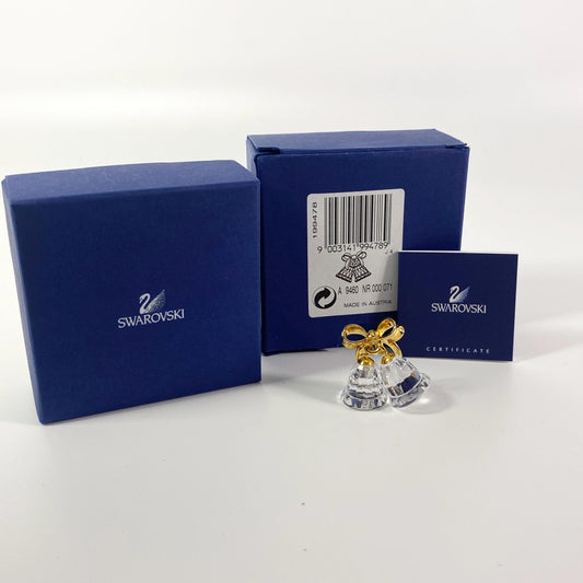 SWAROVSKI Crystal Memories Bells  Gold Plate Bow Retired 2005 Item #199478