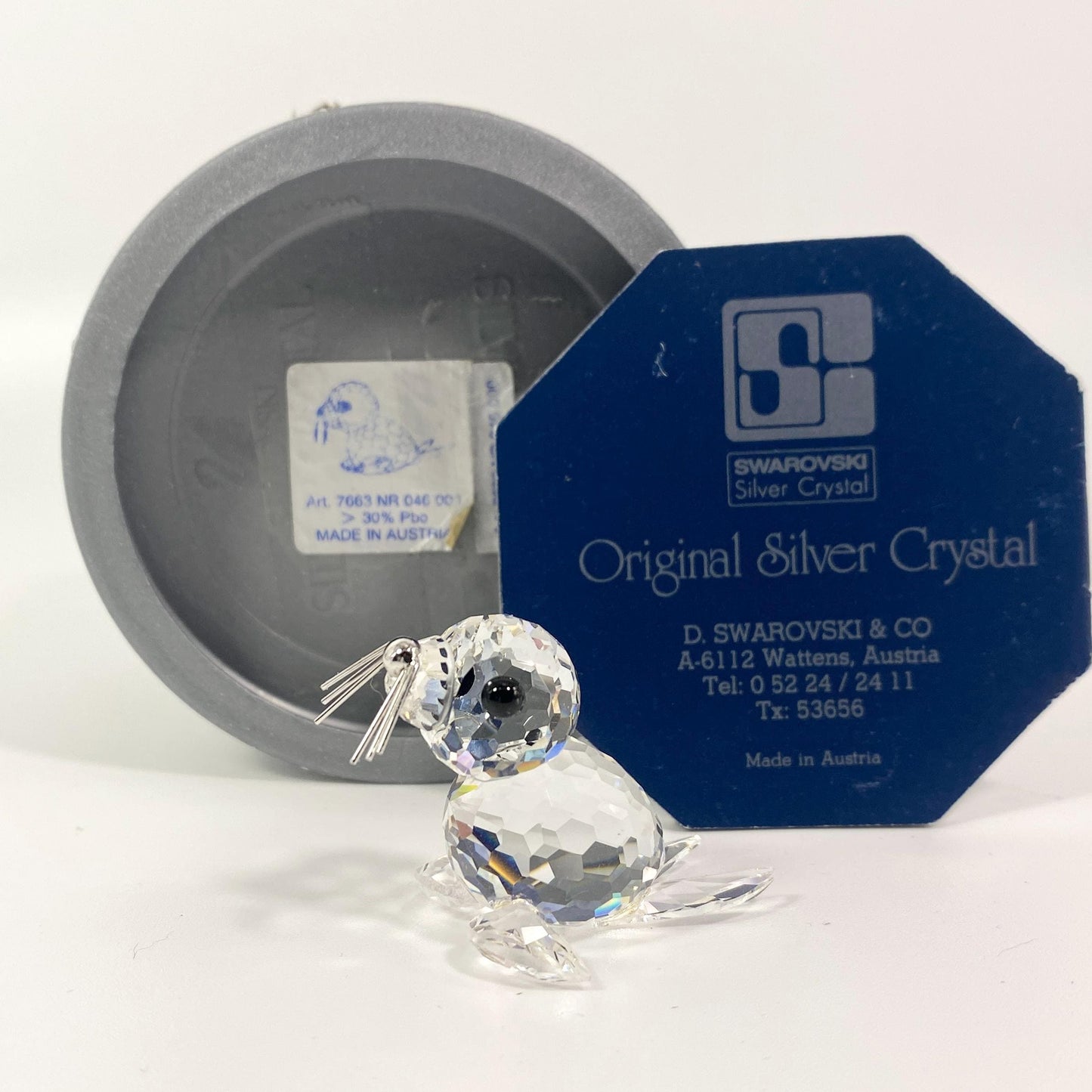 Swarovski Crystal BABY SEAL Figurine w Metal Whiskers  Retired Box COA