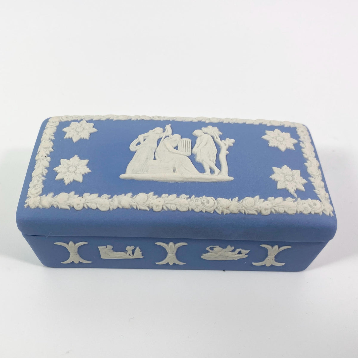Wedgwood Blue Jasperware Music Muses RARE  Stamp rectangular lidded Trinket Box