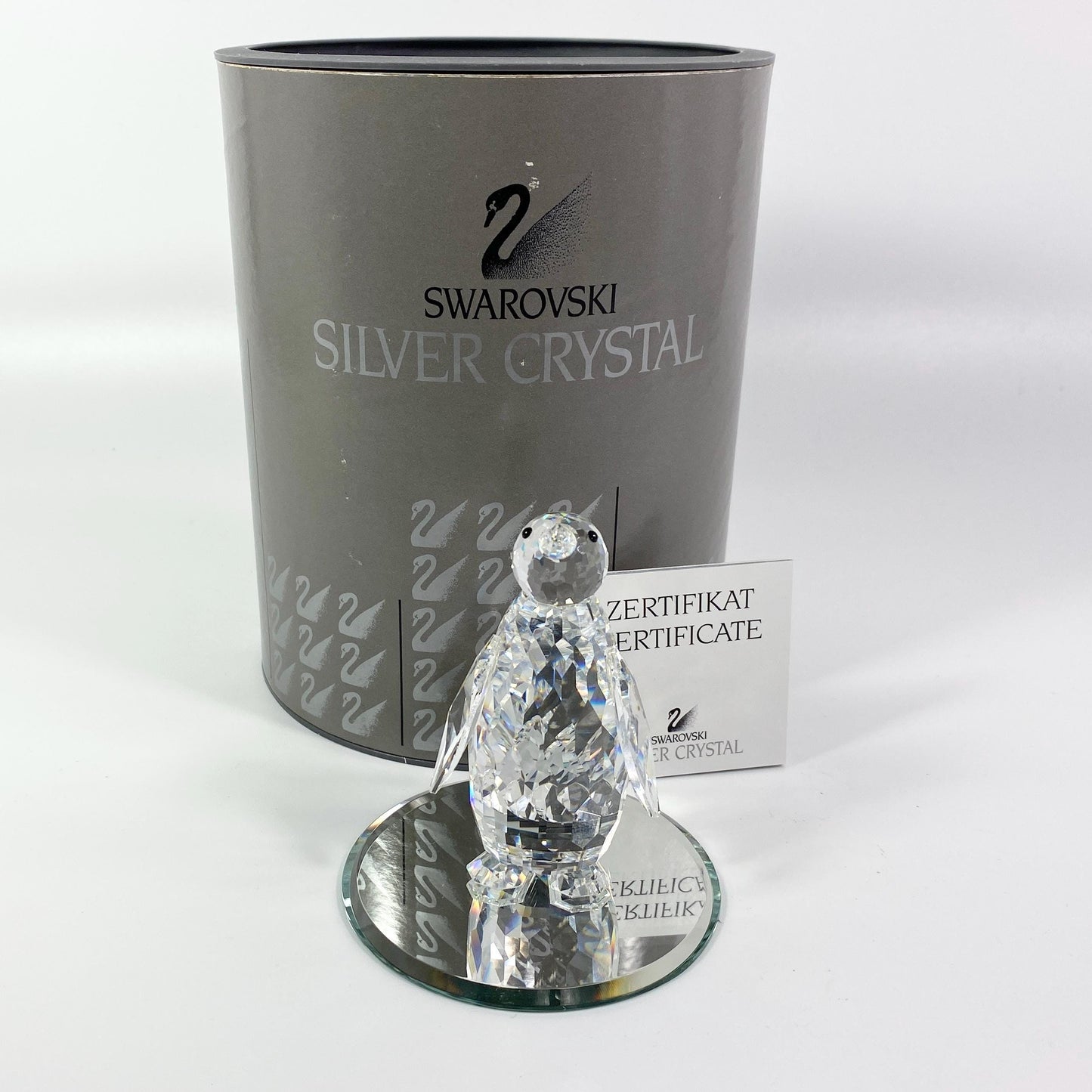 Rtd. SWAROVSKI Large Crystal 3 " Penguin Figurine  Original Box , CoA , Mirror
