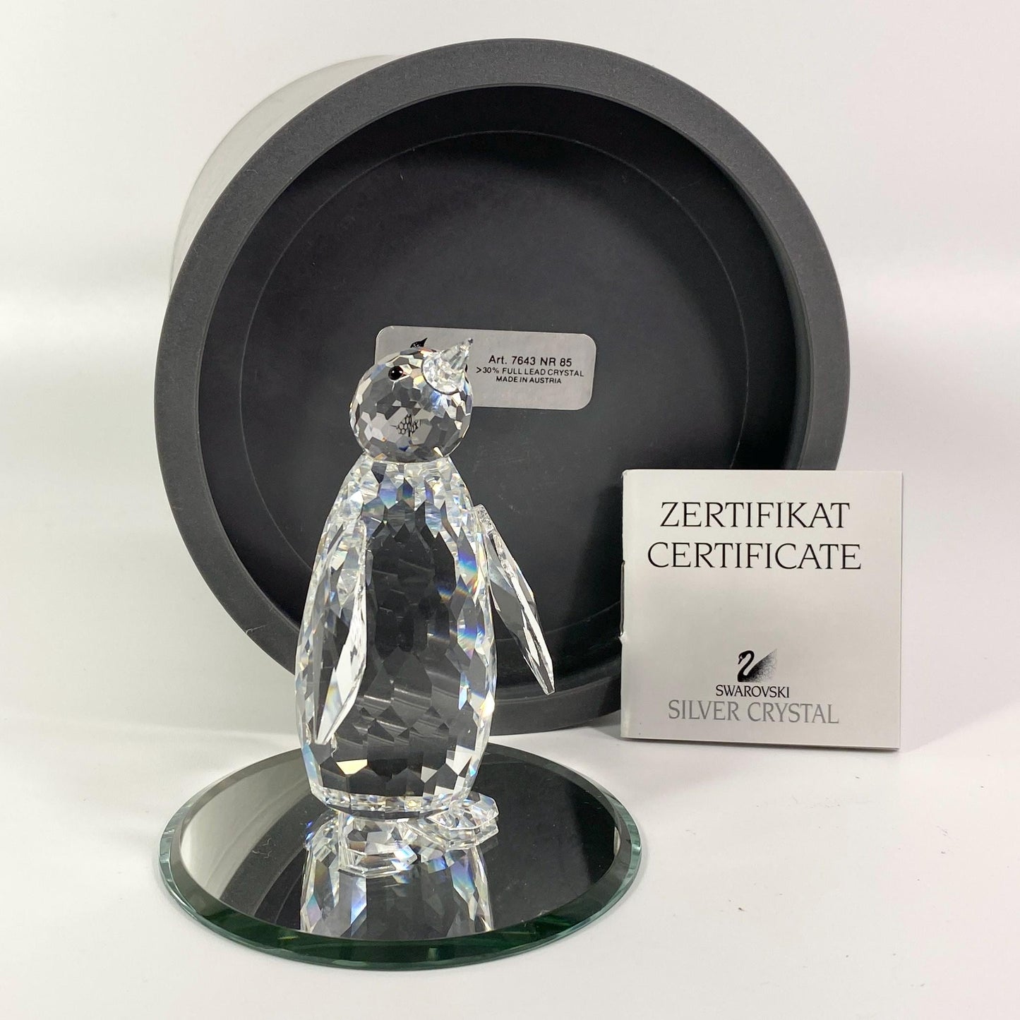 Rtd. SWAROVSKI Large Crystal 3 " Penguin Figurine  Original Box , CoA , Mirror