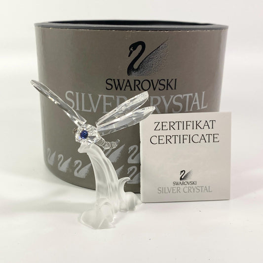 Swarovski Crystal Dragonfly On Frosted Leaf Figurine 190264 / With Box / Retired