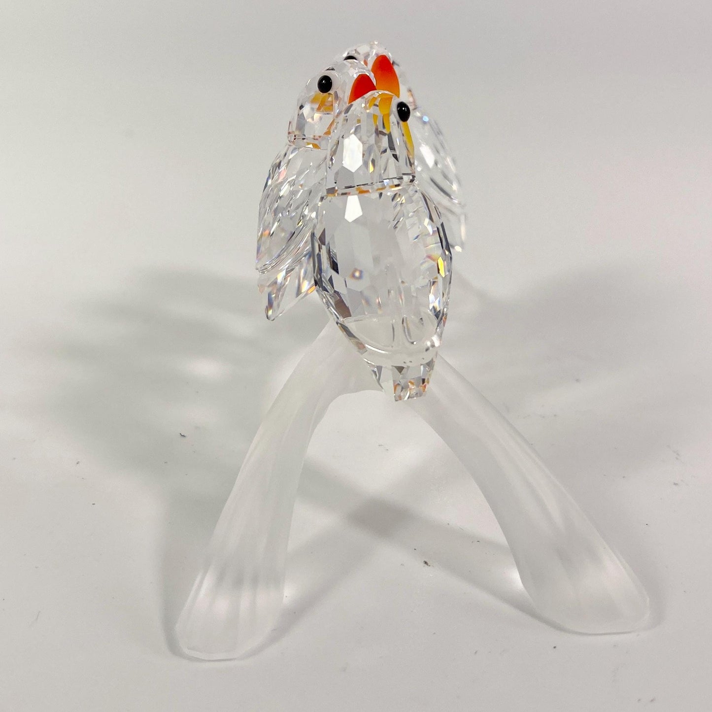 Swarovski Crystal Glass 4 Baby Love Birds Parrots On A Branch with Box and CoA.