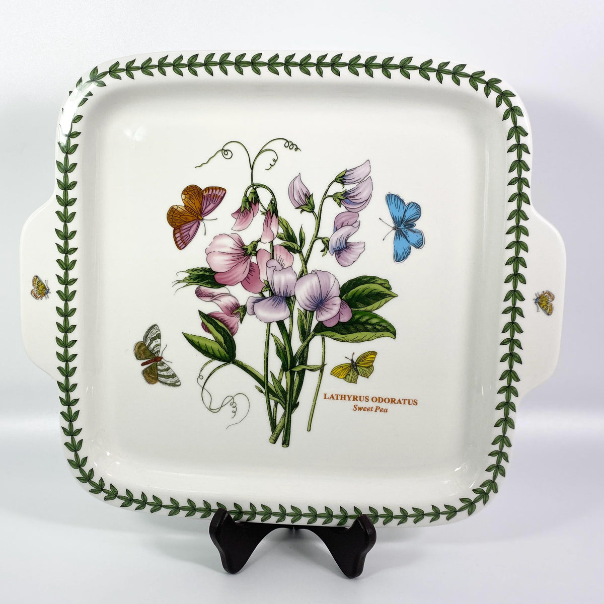 Portmeirion Botanic Garden 11" Square Platter Dessert Dish w/Handles Sweet Pea