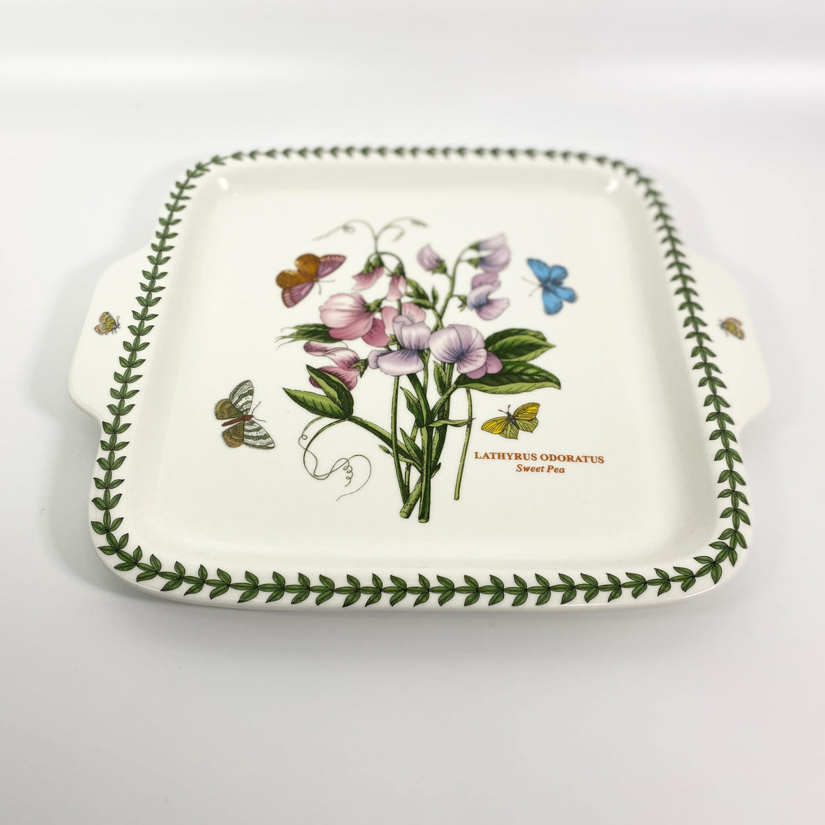Portmeirion Botanic Garden 11" Square Platter Dessert Dish w/Handles Sweet Pea