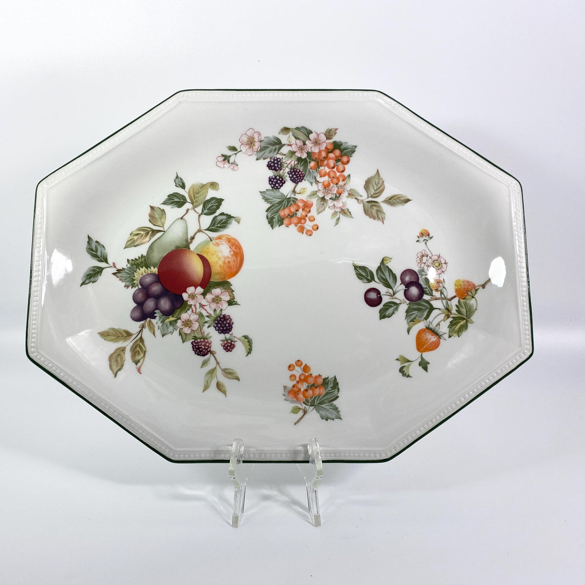 Johnson Bros Fresh Fruit Octagonal Serving Platter Plate Green Rim England