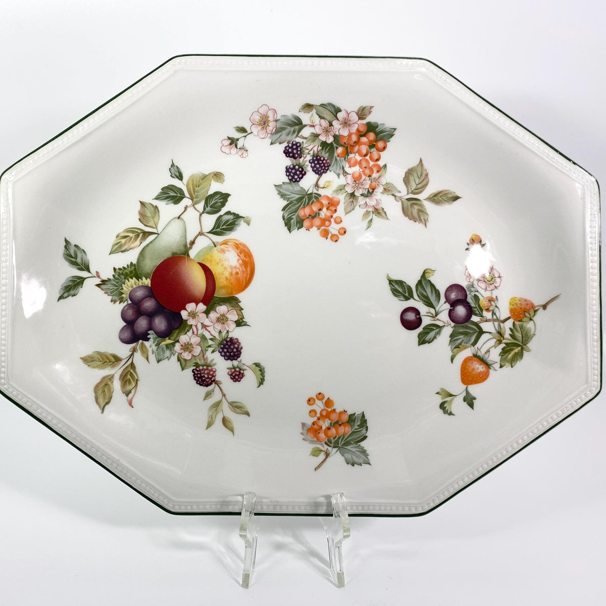 Johnson Bros Fresh Fruit Octagonal Serving Platter Plate Green Rim England